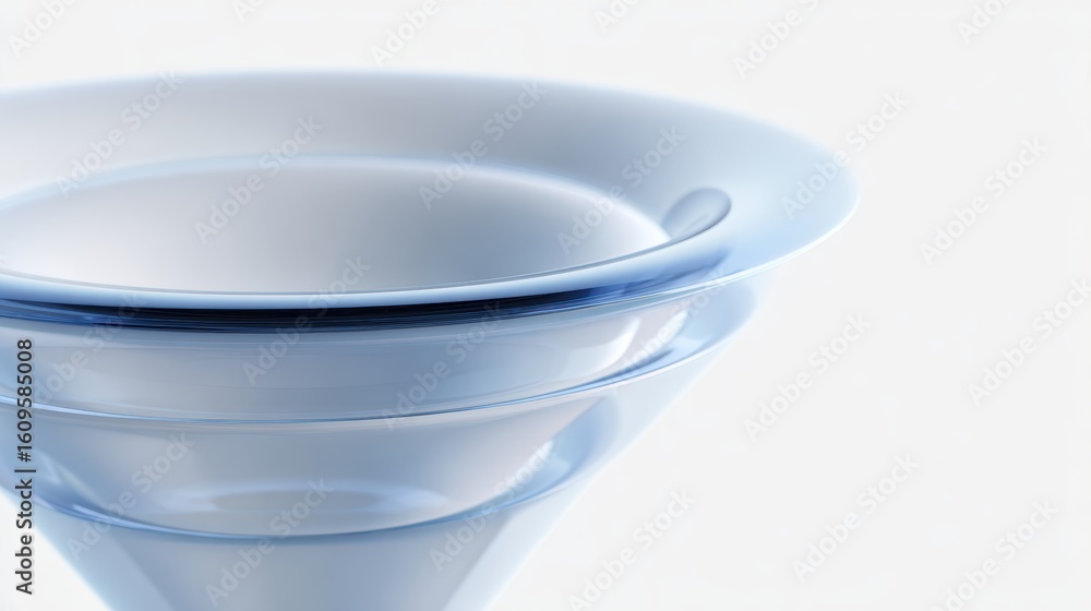 Poster overlapping translucent layers forming an abstract funnel, isolated on a pure white background. proc