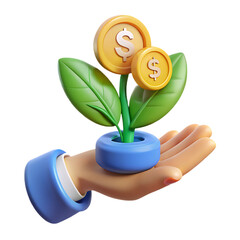 Hand Holding a Money Plant Symbolizing Investment Growth and Financial Success in Business and Personal Finance Concepts with 3D Rendering