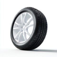Obraz premium A pristine white car tire new, clean, isolated on a pure white background. Automotive, maintenance.