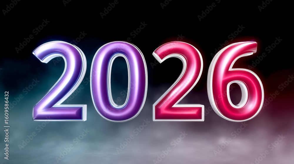 Poster the year is 2026 and it is a colorful and vibrant year. the year is written in a unique and creative