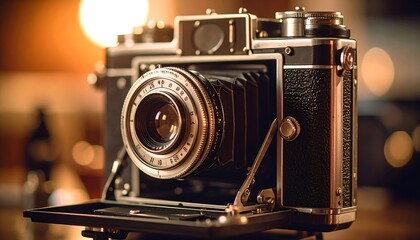 Vintage camera, close-up, with a shallow depth of field