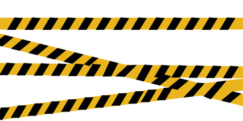 Warning tape with yellow and black diagonal stripes. Warning tape and police line. Warning danger tape. Restriction tape. Seamless line.