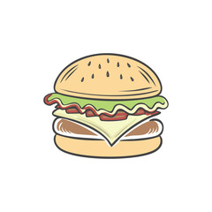 Burger drawing. Food symbol modern, simple, vector, icon for website design, mobile app, ui. Vector Illustration