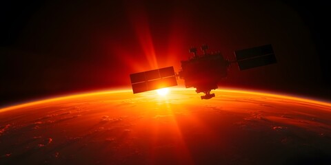 Obraz premium a Satellite Orbiting Earth Through The Space Amid Twinkling Stars