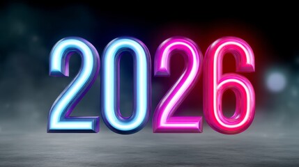 The year is 2026 and it is a neon sign. The sign is in the shape of the number twenty-six