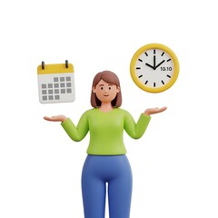 Photo of woman balancing time and calendar for planning