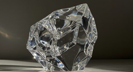 Striking Abstract Crystal Sculpture Against Dark Background