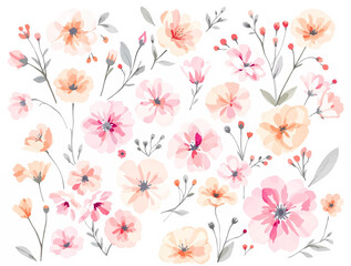 Seamless pattern with pink flowers, Seamless floral pattern