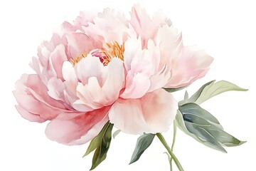 Fototapeta premium Elegant Watercolor Pink Peony Blossom, Soft Romantic Floral Illustration