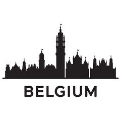 Obraz premium Vector Belgium skyline. Travel Belgium famous landmarks. Business and tourism concept for presentation, banner, web site. Vector black silhouette. with white background