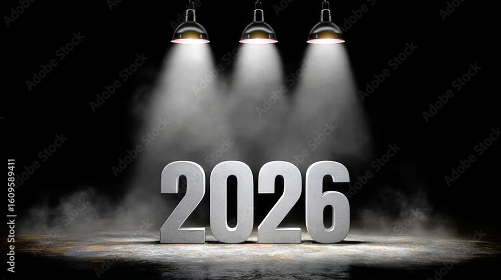 Aufkleber lighted sign with the number 2016 on it. the sign is surrounded by three lights, creating a dramatic