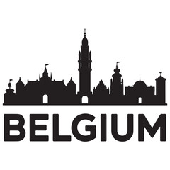 Obraz premium Vector Belgium skyline. Travel Belgium famous landmarks. Business and tourism concept for presentation, banner, web site. Vector black silhouette. with white background