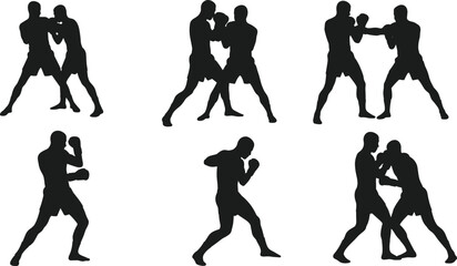 Martial arts training silhouette, boxing poses, kickboxing practice, sparring techniques, combat sport, fitness activity, athlete motion, self-defense, discipline