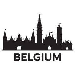 Fototapeta premium Vector Belgium skyline. Travel Belgium famous landmarks. Business and tourism concept for presentation, banner, web site. Vector black silhouette. with white background
