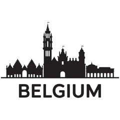 Fototapeta premium Vector Belgium skyline. Travel Belgium famous landmarks. Business and tourism concept for presentation, banner, web site. Vector black silhouette. with white background
