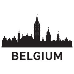 Fototapeta premium Vector Belgium skyline. Travel Belgium famous landmarks. Business and tourism concept for presentation, banner, web site. Vector black silhouette. with white background