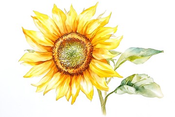 Naklejka premium Vibrant Watercolor Sunflower Blossom, Isolated, Summer Floral Design, Cheerful Mood