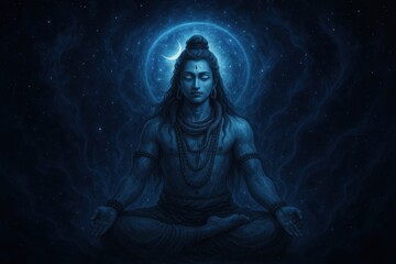 Obraz premium Lord Shiva Cosmic Silence Meditation Hindu Deity Spiritual Connection Peace