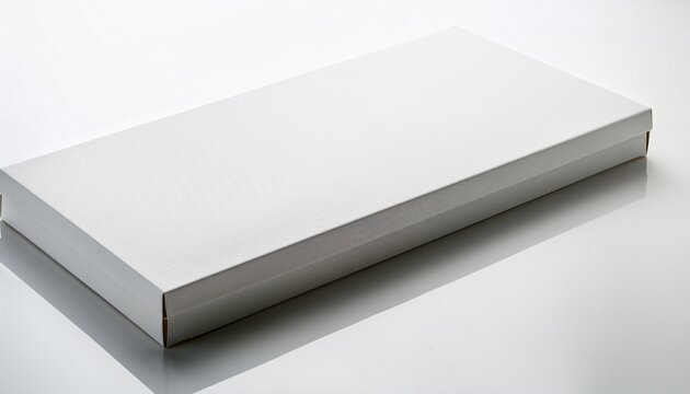 sleek slim white box against a pure white background in high resolution product photography style