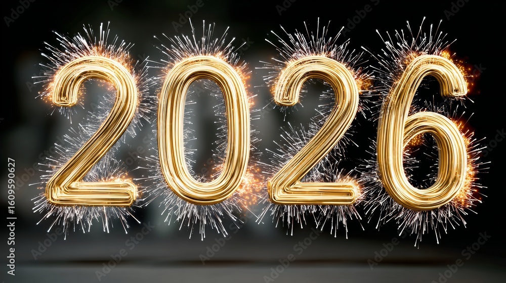 Poster large number of sparkles that spell out the number twenty-six. the sparkles are arranged in a way th