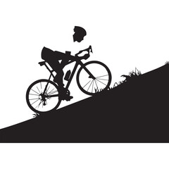 Fototapeta premium A silhouette vector illustration of a male cyclist riding uphill.