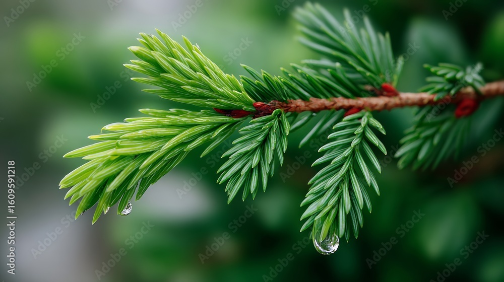 Poster leaf with a small droplet of water on it. the droplet is barely visible and is located on the leaf's