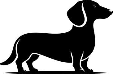 Black and white silhouette of a dachshund looking to the right