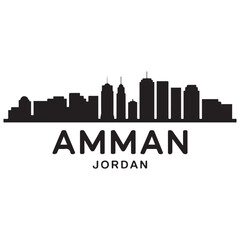 Fototapeta premium Amman skyline horizontal banner. Amman City, Jordan. Vector template for your design. Vector black silhouette. with white background