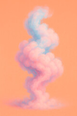 Naklejka premium Soft pastel colored cloud of smoke in pink and blue hues swirling on warm peach background, abstract dreamy texture and vapor concept