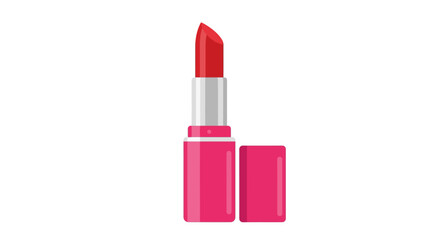 Fototapeta premium Flat vector illustration of an open red lipstick with a pink tube and cap, showing the angled bullet.