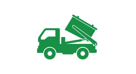 Green garbage truck icon with a hydraulic lift raising the dumpster bin.