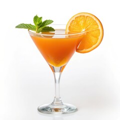 Fototapeta premium Chilled orange mocktail in a cocktail glass, showcasing a refreshing and vibrant drink perfect for summer gatherings or stylish events.