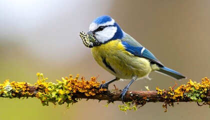 Obraz premium Blue tit bird with insect