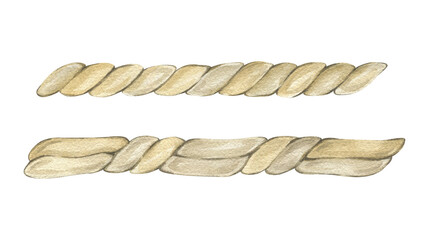 Set of watercolor braided ropes, vine bundles. Watercolor illustration, vine bundles. Braided ropes, boho style. For stickers, scrapbook, postcards.Watercolor rope set. © Yana
