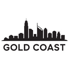 Obraz premium Gold Coast skyline silhouette. Black Gold Coast city. Vector black silhouette. with white background