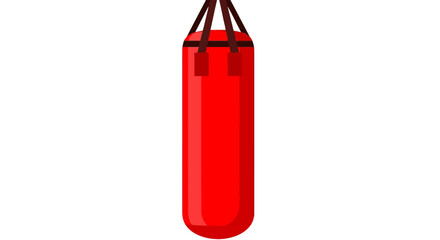 Red cylindrical heavy punching bag with black hanging straps, a vector illustration for boxing and fitness training.