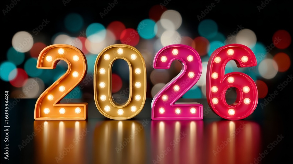 Poster set of lights spell out the number twenty-six. the lights are arranged in a way that they form the n