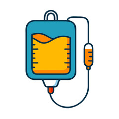 Medical IV Drip Bag Illustration with Orange Liquid and Blue Container on Black Background Healthcare and Treatment Concept