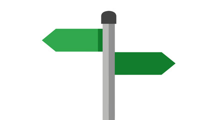 Simple flat design signpost with two blank green arrows pointing in opposite directions, representing choice and guidance.