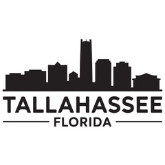 Obraz premium Tallahassee city Florida skyline. Black cityscape banner. Vector black silhouette. with white background