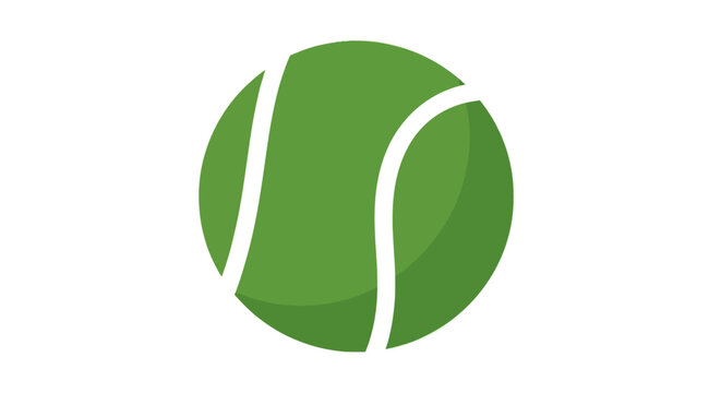 Simple flat vector illustration of a green tennis ball with white curved seams.