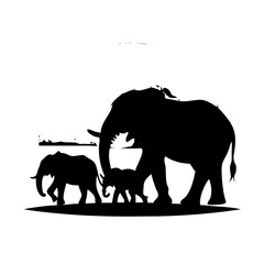 Fototapeta premium Elephant Family Silhouette Under Glowing Orange African Sky
