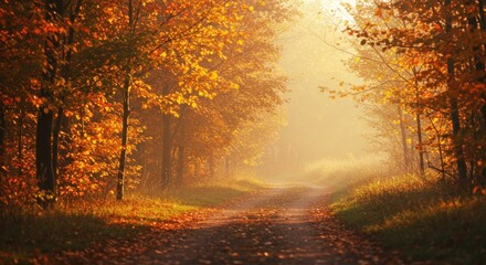 Fototapeta premium Autumn path bathed in warm light