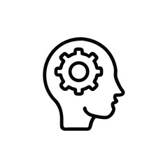 Outline a human head profile with a gear inside silhouette