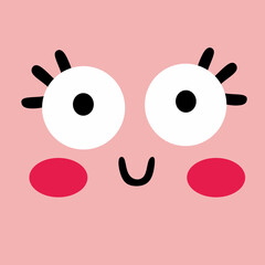 Cute Cartoon Face with Big Eyes and Smile Illustration