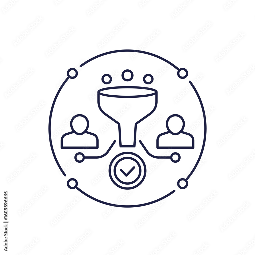 Poster funnel icon with customers in line design