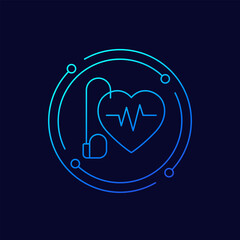 pacemaker icon with heart, linear design