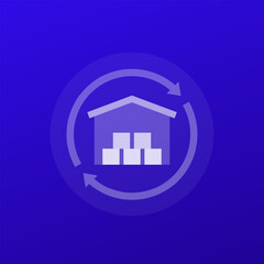 restock inventory icon with warehouse, transparent design