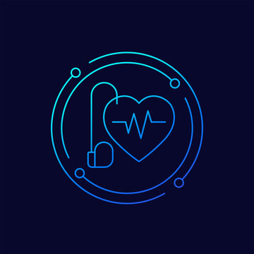pacemaker icon with heart, linear design