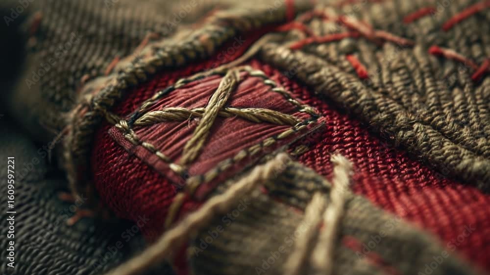 Poster a detailed shot of a textile with intricate patterns and textures